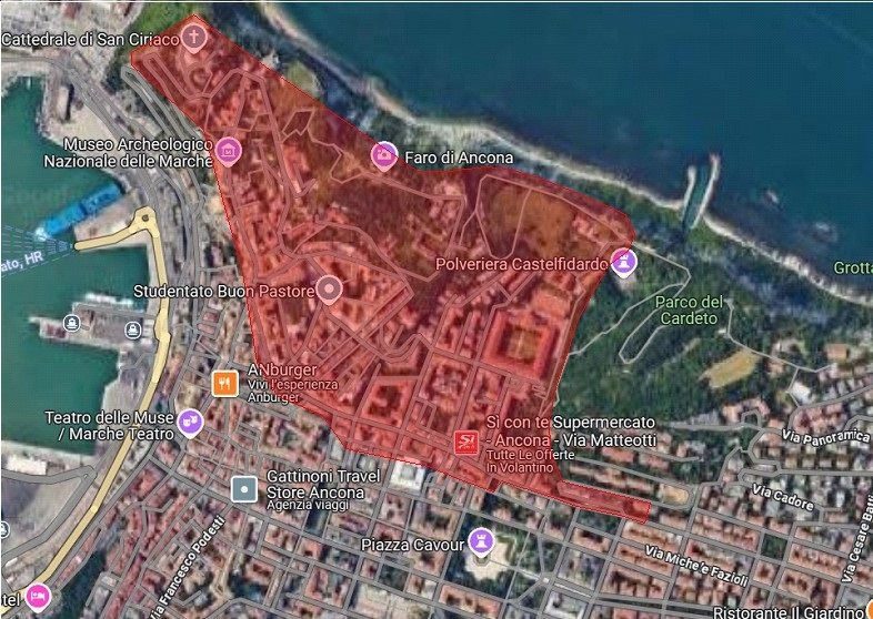 Cartina delle zone con riduzione pressione Lavoro Ancona 6.7 agoasto